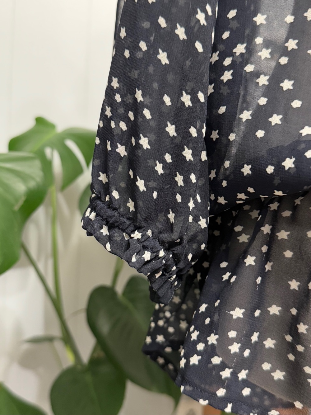 #17) Daniel Rainn Black Sheer Star-Print Peasant Blouse - Picture 6 of 7